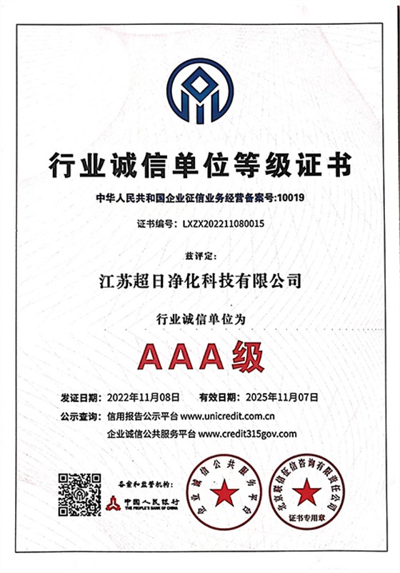 行业诚信单位等级证书